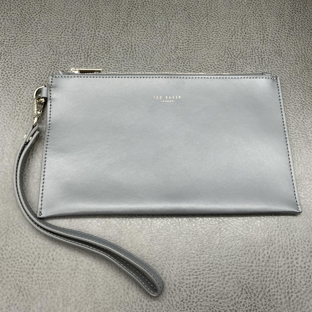 Ted Baker London Wristlet Clutch Bag Womens Gray Zip Pouch Slim Minimalist